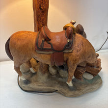 Load image into Gallery viewer, Vintage Apsit "Cowboy at Trough" Chalkware Plaster Lamp Horse (33")
