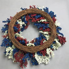Load image into Gallery viewer, Red, White &amp; Blue Wreath Decor (21")
