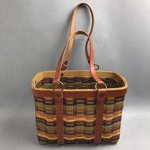 Load image into Gallery viewer, Longaberger Hostess Villager Woven Wood Basket with Leather Handles (11x14x8)
