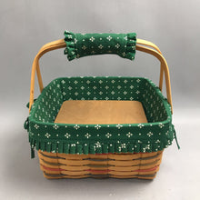 Load image into Gallery viewer, Longaberger Square Basket Green Liner &amp; Riser 1996 Wood Double Handle 12x12 USA
