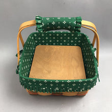 Load image into Gallery viewer, Longaberger Square Basket Green Liner &amp; Riser 1996 Wood Double Handle 12x12 USA
