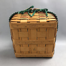Load image into Gallery viewer, Longaberger Square Basket Green Liner &amp; Riser 1996 Wood Double Handle 12x12 USA
