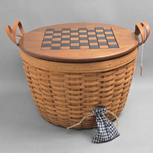 Load image into Gallery viewer, Longaberger Large Corn Basket #14443 w/ Insert &amp; Checkers Lid Set (~12x17x17)
