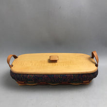 Load image into Gallery viewer, Longaberger Green &amp; Burgundy Farmhouse Medium Long Basket 1996 Makeup Organizer Lid, Liner &amp; Proctor (3x14x7)
