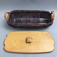 Load image into Gallery viewer, Longaberger Green &amp; Burgundy Farmhouse Medium Long Basket 1996 Makeup Organizer Lid, Liner &amp; Protector (3x14x7)
