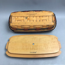 Load image into Gallery viewer, Longaberger Green &amp; Burgundy Farmhouse Medium Long Basket 1996 Makeup Organizer Lid, Liner &amp; Protector (3x14x7)
