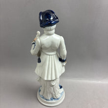 Load image into Gallery viewer, Blue &amp; White Dutch Colonial-Style Man w/ Instrument Figurine (13.5")
