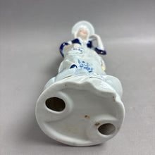Load image into Gallery viewer, Blue &amp; White Dutch Colonial-Style Woman Figurine w/ Purse &amp; Hat (12")
