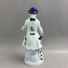 Load image into Gallery viewer, Blue &amp; White Dutch Colonial-Style Man w/ Dog Figurine (~12")

