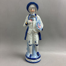 Load image into Gallery viewer, Blue &amp; White Dutch Colonial-Style Man w/ Apple Basket (~12.5")
