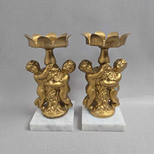 Load image into Gallery viewer, Golden Cherub &amp; Marble Base Candle Holder Pair (7.5")
