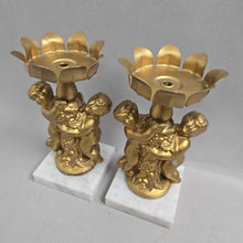 Load image into Gallery viewer, Golden Cherub &amp; Marble Base Candle Holder Pair (7.5")
