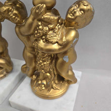Load image into Gallery viewer, Golden Cherub &amp; Marble Base Candle Holder Pair (7.5")
