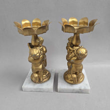 Load image into Gallery viewer, Golden Cherub &amp; Marble Base Candle Holder Pair (7.5")
