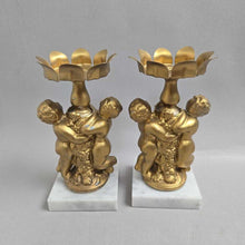 Load image into Gallery viewer, Golden Cherub &amp; Marble Base Candle Holder Pair (7.5")
