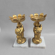 Load image into Gallery viewer, Golden Cherub &amp; Marble Base Candle Holder Pair (7.5")
