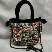 Load image into Gallery viewer, Vintage Chicos Intricate Floral Beadwork Velvet Trim Evening Bag Purse (8x10x3")
