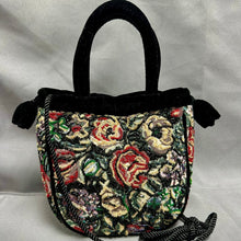 Load image into Gallery viewer, Vintage Chicos Intricate Floral Beadwork Velvet Trim Evening Bag Purse (8x10x3")
