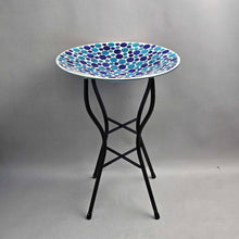 Load image into Gallery viewer, Gardener Select Glass Mosaic Bird Bath w/ Metal Stand (~19.5x14x14)
