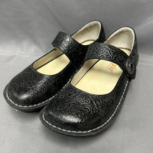 Load image into Gallery viewer, Alegria by PG Lite Paloma Embossed Rose Black Leather Mary Jane Shoes (36)
