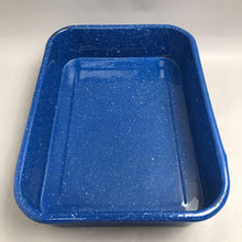 Load image into Gallery viewer, Vintage Blue Speckled Enamel Roasting / Casserole Baking Pan (16x12)

