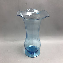 Load image into Gallery viewer, Ruffled Edge Blue Glass Vase (11")
