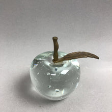 Load image into Gallery viewer, Vintage Crystal Art Glass Apple w/Brass Stem &amp; Bubbles Paperweight(3")
