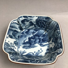 Load image into Gallery viewer, Vintage Fitz and Floyd Blue &amp; White Chinoiserie Sea Dragon Square Porcelain Bowl (2x5)
