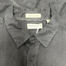 Load image into Gallery viewer, Visitor Natural Blue Black Washable Linen Button Down Short Sleeve Shirt (M)
