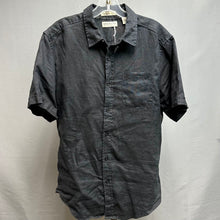 Load image into Gallery viewer, Visitor Natural Blue Black Washable Linen Button Down Short Sleeve Shirt (M)
