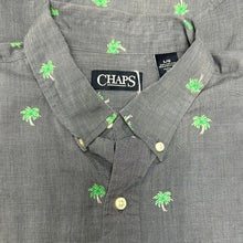 Load image into Gallery viewer, Chaps Chambray Palm Tree Print Button Down Short Sleeve Shirt (M)
