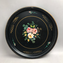 Load image into Gallery viewer, Vintage Hand-Painted Black Metal Tray w/Floral Accents (16")
