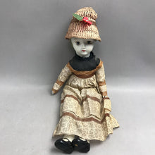 Load image into Gallery viewer, Walda Porcelain 18" Doll Vintage 70’s Brown Flowered Dress and Hat
