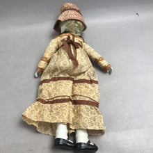 Load image into Gallery viewer, Walda Porcelain 18" Doll Vintage 70’s Brown Flowered Dress and Hat
