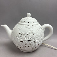Load image into Gallery viewer, White Porcelain Lace Teapot Accent Light (7")
