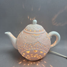Load image into Gallery viewer, White Porcelain Lace Teapot Accent Light (7")
