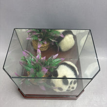 Load image into Gallery viewer, Faux Panda Bears in Glass Case with Plant (8x9x6)
