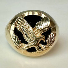 Load image into Gallery viewer, 10K Yellow &amp; Rose Gold Onyx Eagle Ring sz 11.5 (7.7g)
