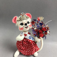 Load image into Gallery viewer, Annalee Patriotic Girl Mouse 2004 I Love USA Sash &amp; Crown (6")
