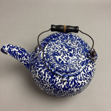 Load image into Gallery viewer, Wrought Iron Range Co. St. Louis Graniteware Cast Iron Tea Kettle Blue Spattered (6x9)
