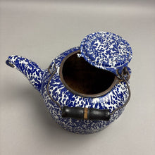 Load image into Gallery viewer, Wrought Iron Range Co. St. Louis Graniteware Cast Iron Tea Kettle Blue Spattered (6x9)
