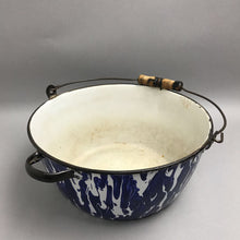 Load image into Gallery viewer, Antique Blue &amp; White Swirl Graniteware Bean Pot w/Handle (5x11)
