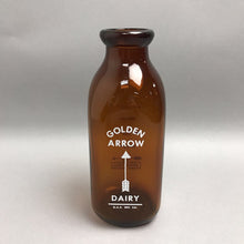 Load image into Gallery viewer, Vintage Golden Arrow Dairy Amber Glass Milk Quart Bottle (9")
