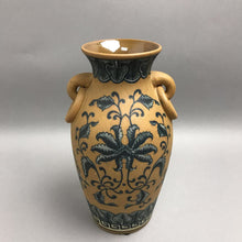 Load image into Gallery viewer, Brown Pottery Vase with Blue Floral Design (10")
