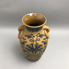 Load image into Gallery viewer, Brown Pottery Vase with Blue Floral Design (10")
