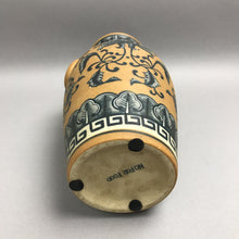 Load image into Gallery viewer, Brown Pottery Vase with Blue Floral Design (10")
