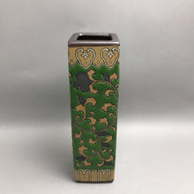 Load image into Gallery viewer, Stoneware Art Nova Green Brown Glazed Square Vase (12")
