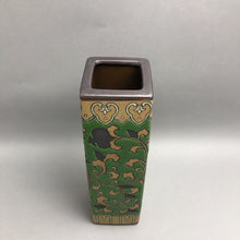 Load image into Gallery viewer, Stoneware Art Nova Green Brown Glazed Square Vase (12")
