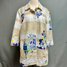 Load image into Gallery viewer, Chicos White &amp; Tan Stripe Floral Parrot Print Swing Jacket (16/18)
