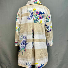 Load image into Gallery viewer, Chicos White &amp; Tan Stripe Floral Parrot Print Swing Jacket (16/18)
